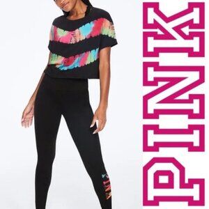 Victoria's Secret PINK | Black & Rainbow "Girlfriend" Tie Dye Tee | Size Small